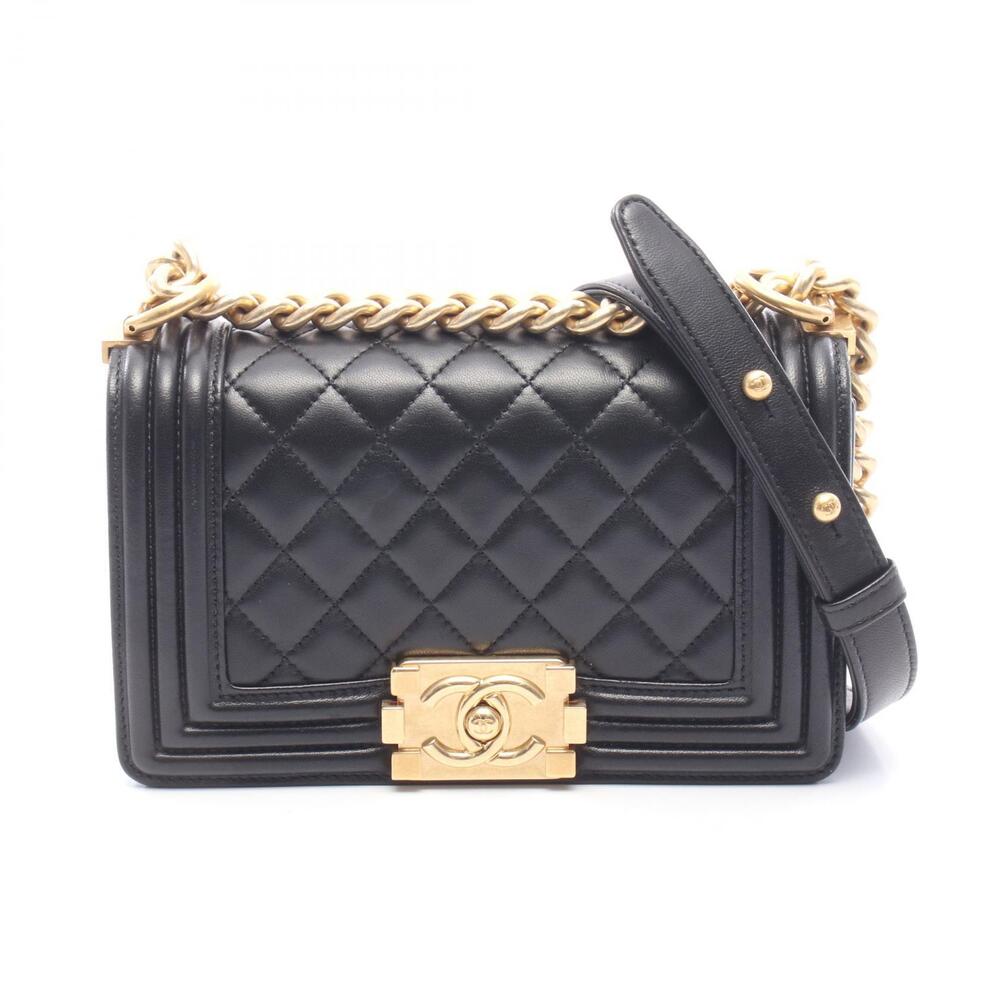 Chanel Boy Shoulder Bag Lambskin Sheepskin Black